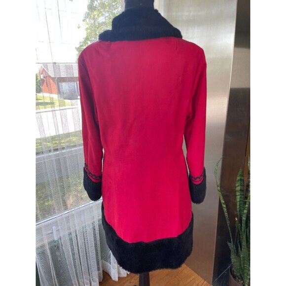 Vintage 80s ladies coat, red & black parka, faux fur collar & cuffs, 6/8 (S/M) - Picture 4 of 9